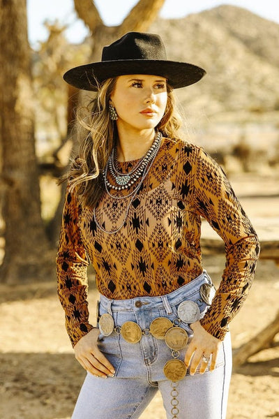 L&B Apparel Long sleeve Mesh Top Desert Ember Mesh Top