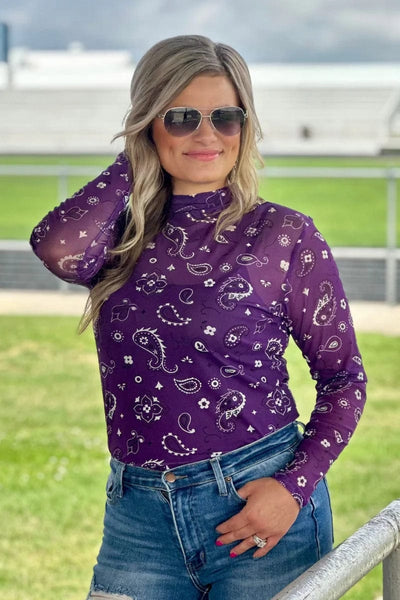 Sterling Kreek Long sleeve Mesh Top Bandana Babe Mesh Top Purple