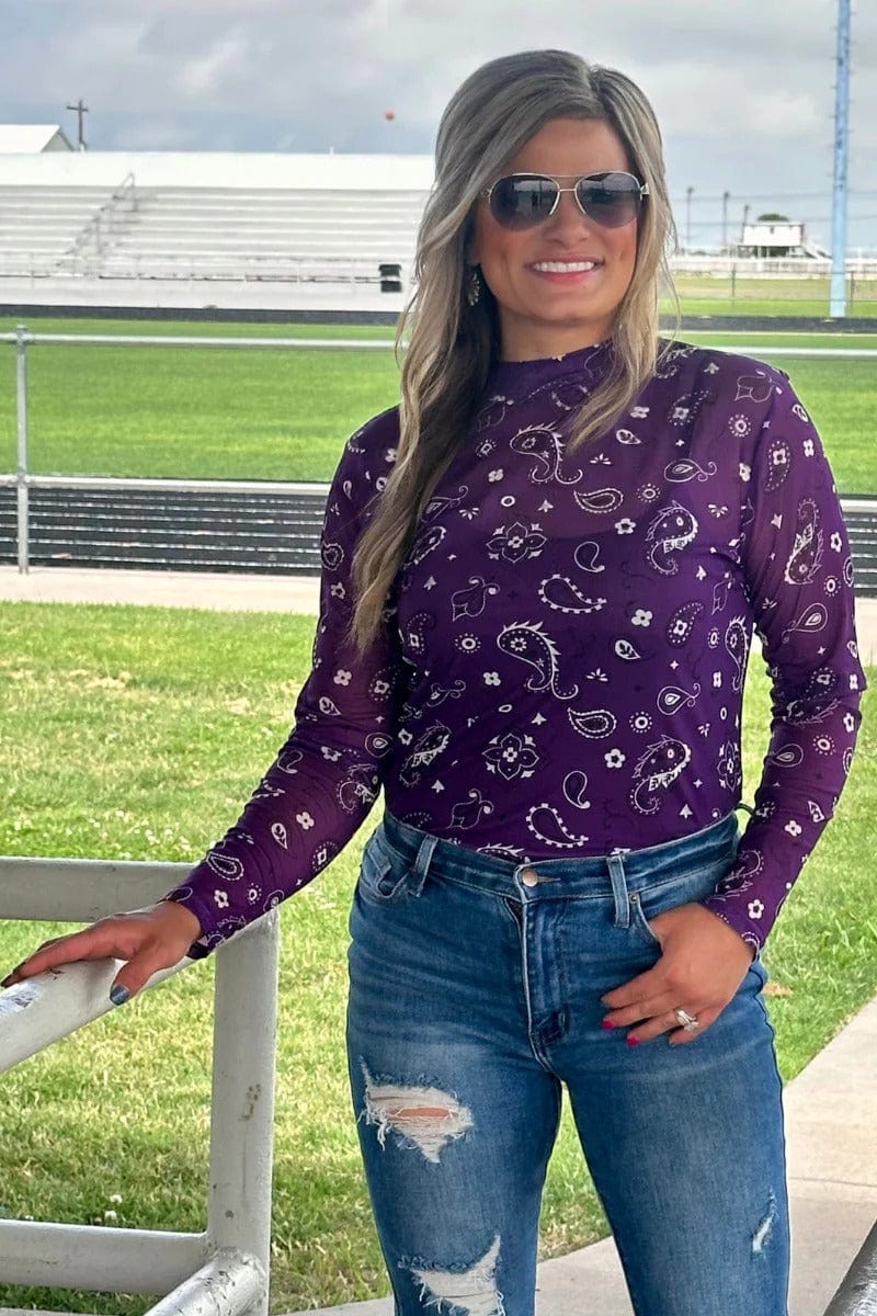 Sterling Kreek Long sleeve Mesh Top Bandana Babe Mesh Top Purple