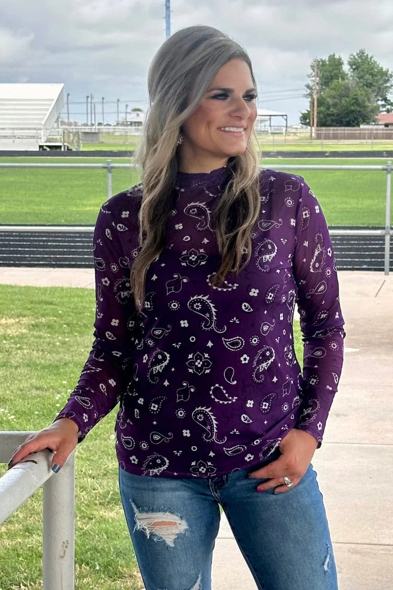 Sterling Kreek Long sleeve Mesh Top Bandana Babe Mesh Top Purple