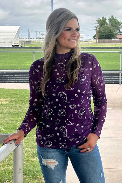 Sterling Kreek Long sleeve Mesh Top Bandana Babe Mesh Top Purple