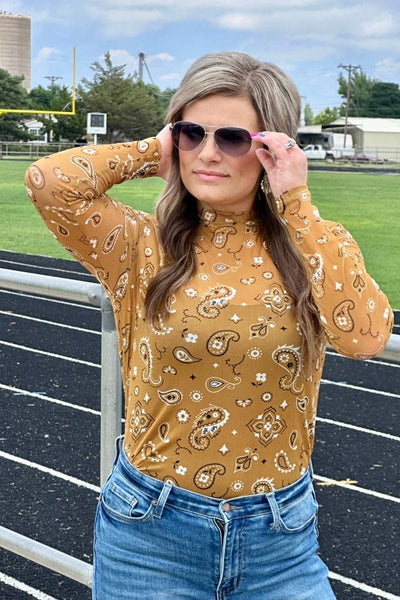 Sterling Kreek Long sleeve Mesh Top Bandana Babe Mesh Top Gold