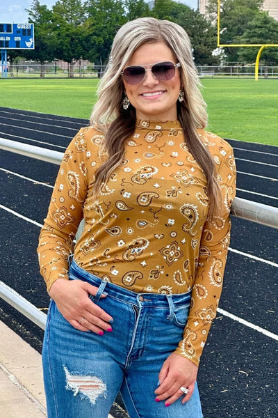 Sterling Kreek Long sleeve Mesh Top Bandana Babe Mesh Top Gold