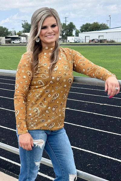 Sterling Kreek Long sleeve Mesh Top Bandana Babe Mesh Top Gold