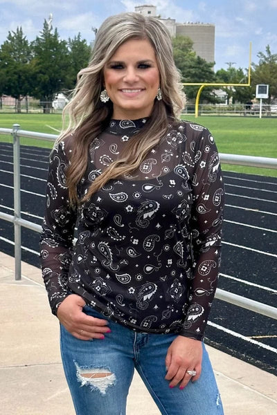 Sterling Kreek Long sleeve Mesh Top Bandana Babe Black Mesh Top