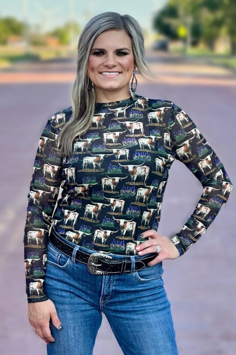 Sterling Kreek Long sleeve Mesh Top Somewhere in Texas Mesh Top