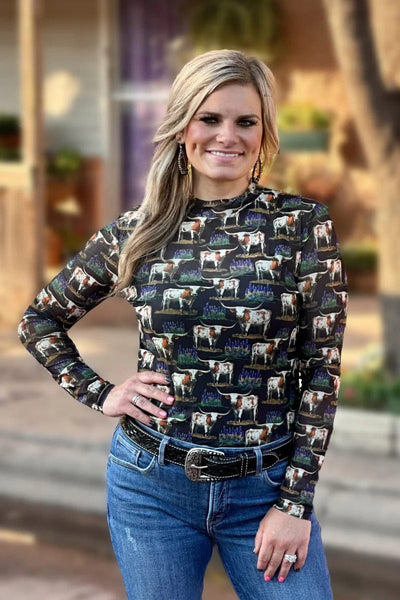Sterling Kreek Long sleeve Mesh Top Somewhere in Texas Mesh Top