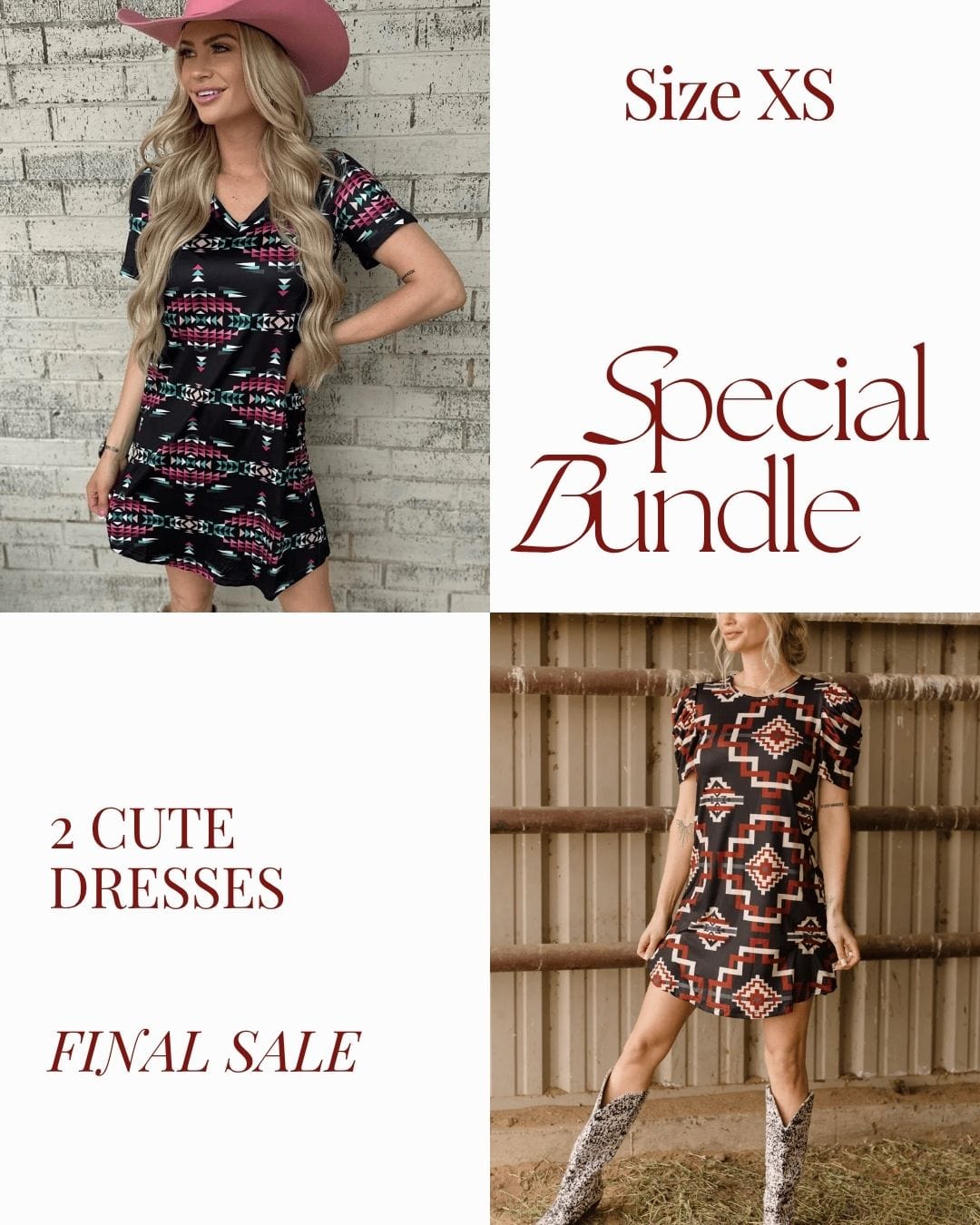 Sterling Kreek Dress XS / Multicolor Bold &amp; Western Dress Bundle – Size XS (2 Dresses Included)