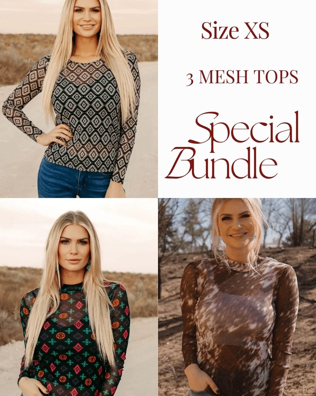 Sterling Kreek Long sleeve Mesh Top XS / Multicolor Western Mesh Top Bundle Size XS