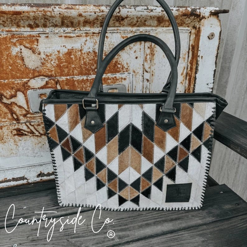 Countryside Co. Concealed Carry Tote Geometric Patchwork Cowhide Tote