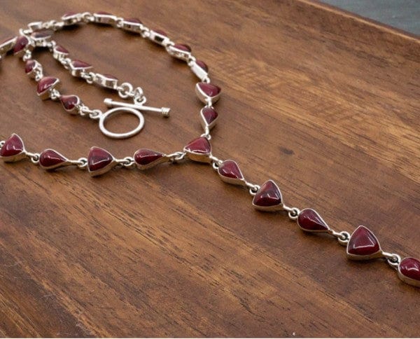Nizhoni Traders LLC Necklace Red / One Size Red Jasper Lariat Necklace 18"