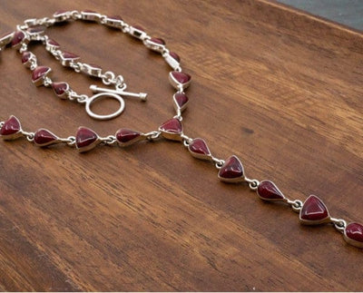 Nizhoni Traders LLC Necklace Red / One Size Red Jasper Lariat Necklace 18"