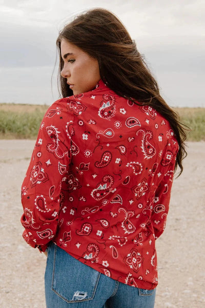 Sterling Kreek Clothing Long sleeve Top Bandana Babe Button up Red