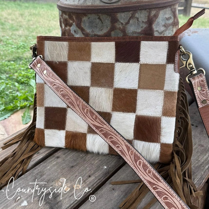 Western Soul® Checkered Longhorn Trail Cowhide Checkered Purse