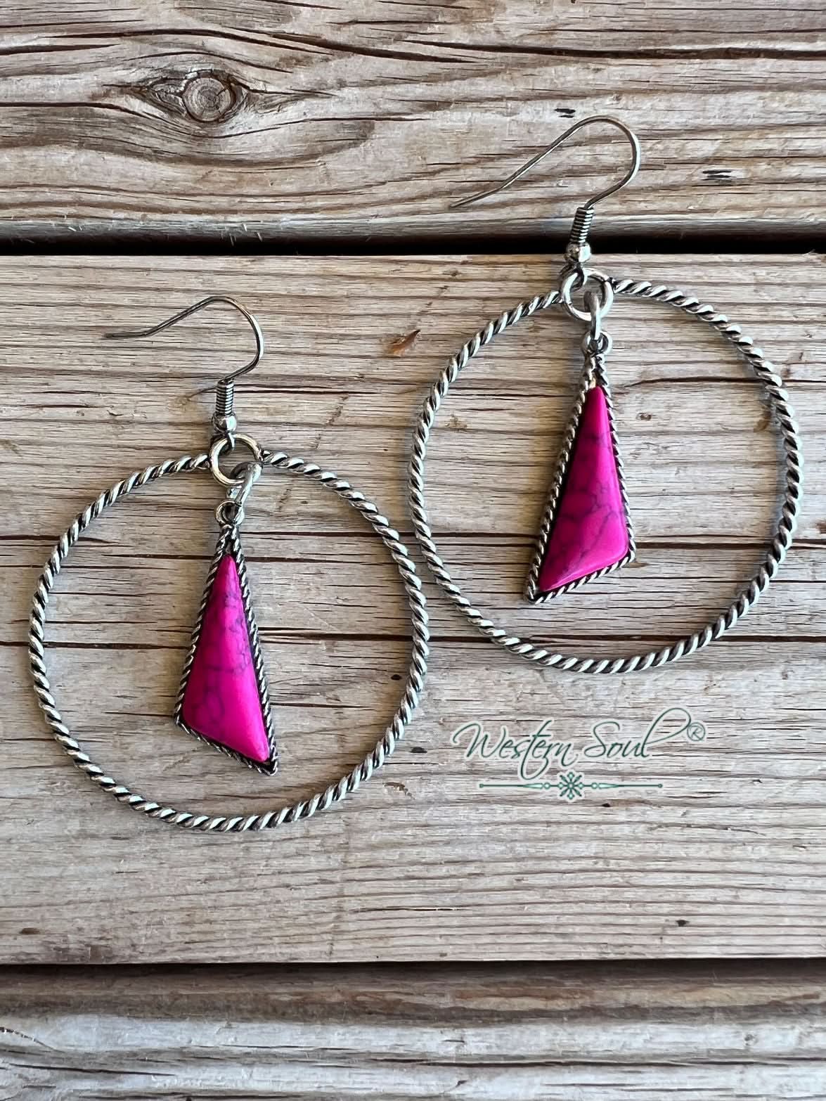 Blue Tortoise Western Earrings One Size / Silver/Fuschia Fushia Rope Earrings
