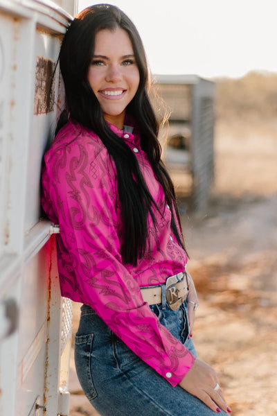 Boot Scootin Button Up Top Pink