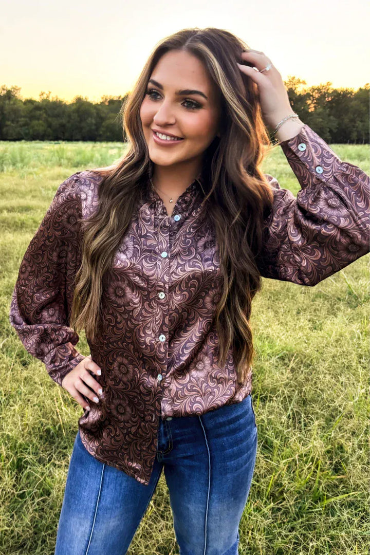 Bronzed Bloom Western Button Up