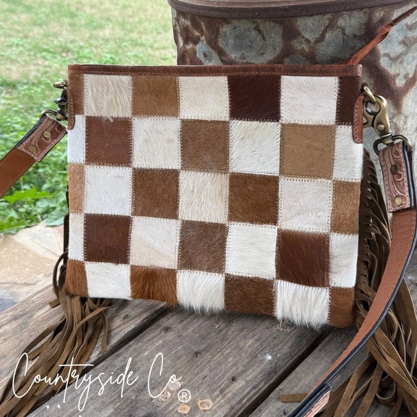Western Soul® Checkered Longhorn Trail Cowhide Checkered Purse