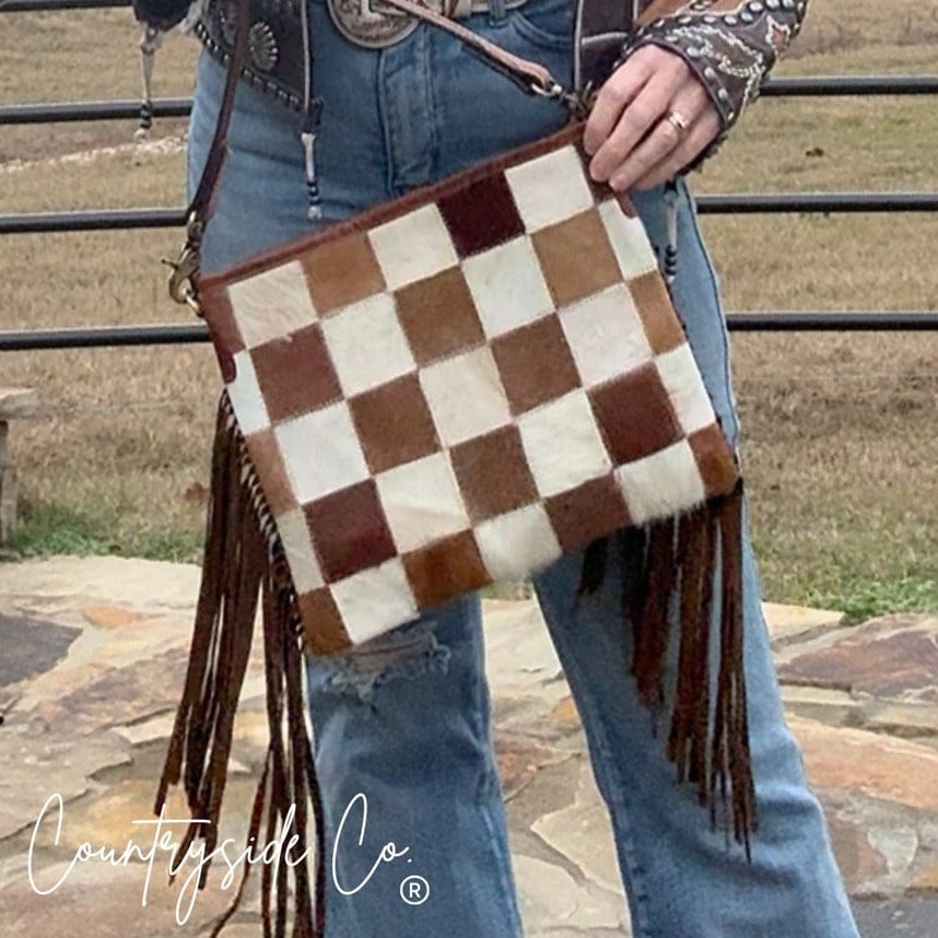 Western Soul® Checkered Longhorn Trail Cowhide Checkered Purse