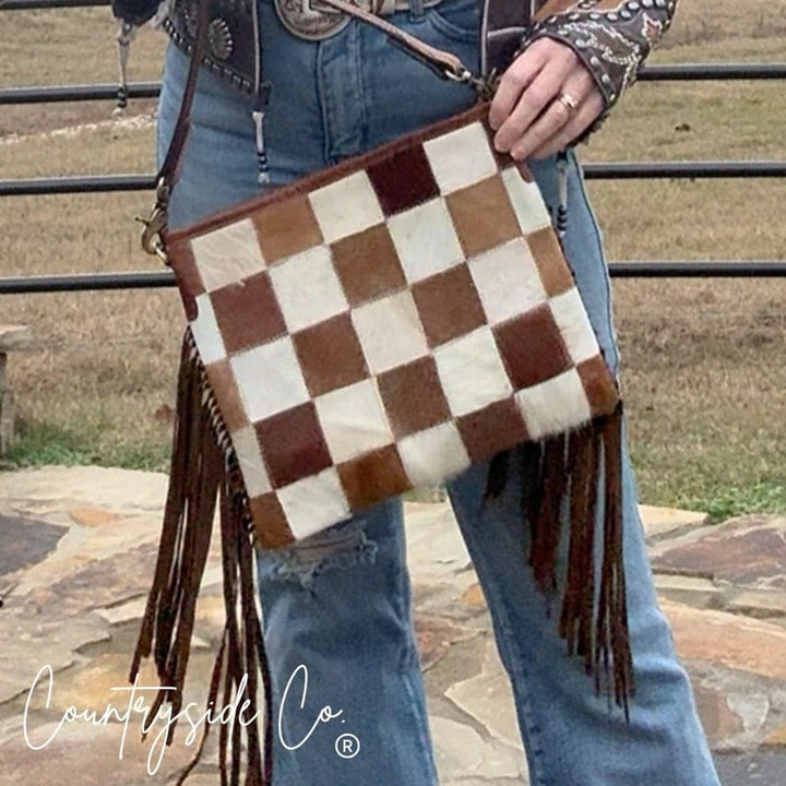 Western Soul® Checkered Longhorn Trail Cowhide Checkered Purse