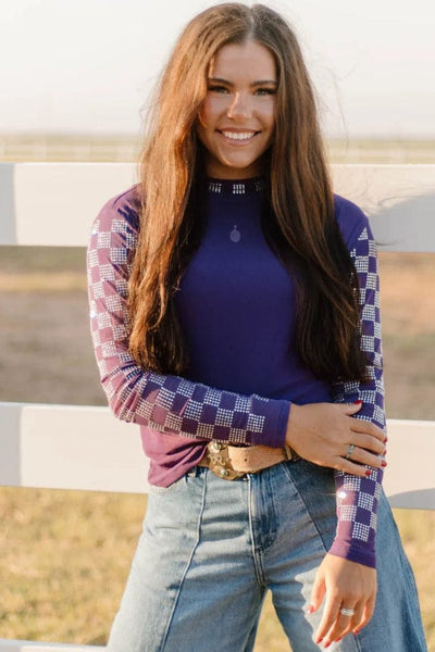 Checked In Purple Mesh Top