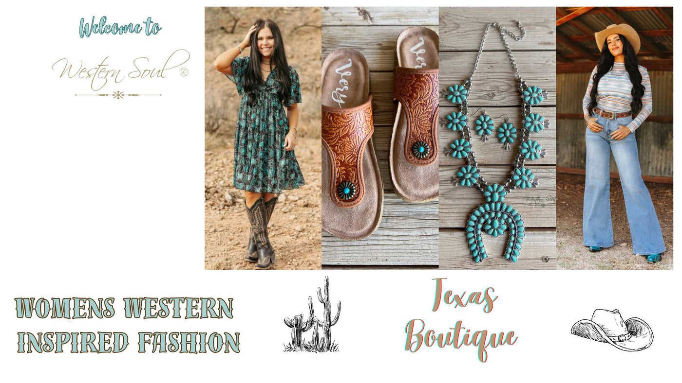 home page image featuring women wearing western clothing, shoes and jewelry 