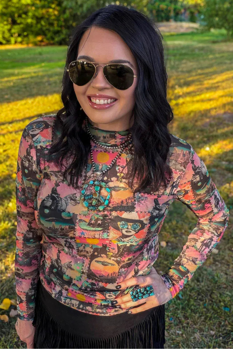 Sterling Kreek Long sleeve Mesh Top Cosmic Cowgirl Long Sleeve Mesh Top