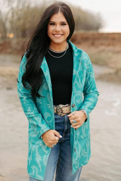 Sterling Kreek Coats & Jackets Cowgirl Thing Boot Stitch Turquoise Jacket