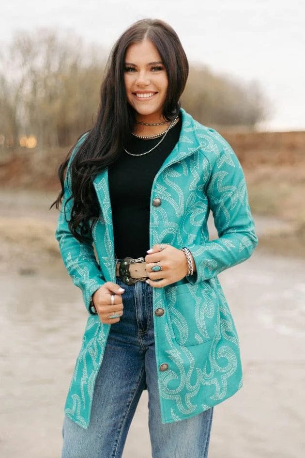 Sterling Kreek Coats & Jackets Cowgirl Thing Boot Stitch Turquoise Jacket