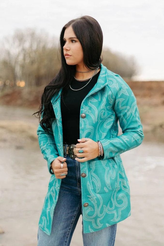 Sterling Kreek Coats & Jackets Cowgirl Thing Boot Stitch Turquoise Jacket