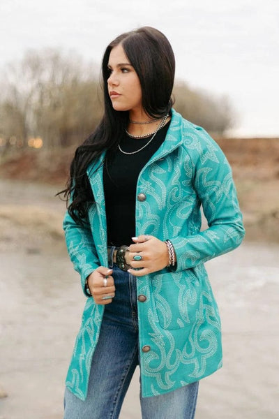 Sterling Kreek Coats & Jackets Cowgirl Thing Boot Stitch Turquoise Jacket