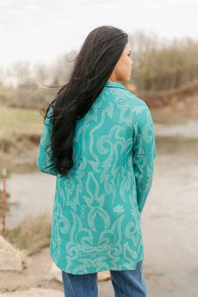 Sterling Kreek Coats & Jackets Cowgirl Thing Boot Stitch Turquoise Jacket