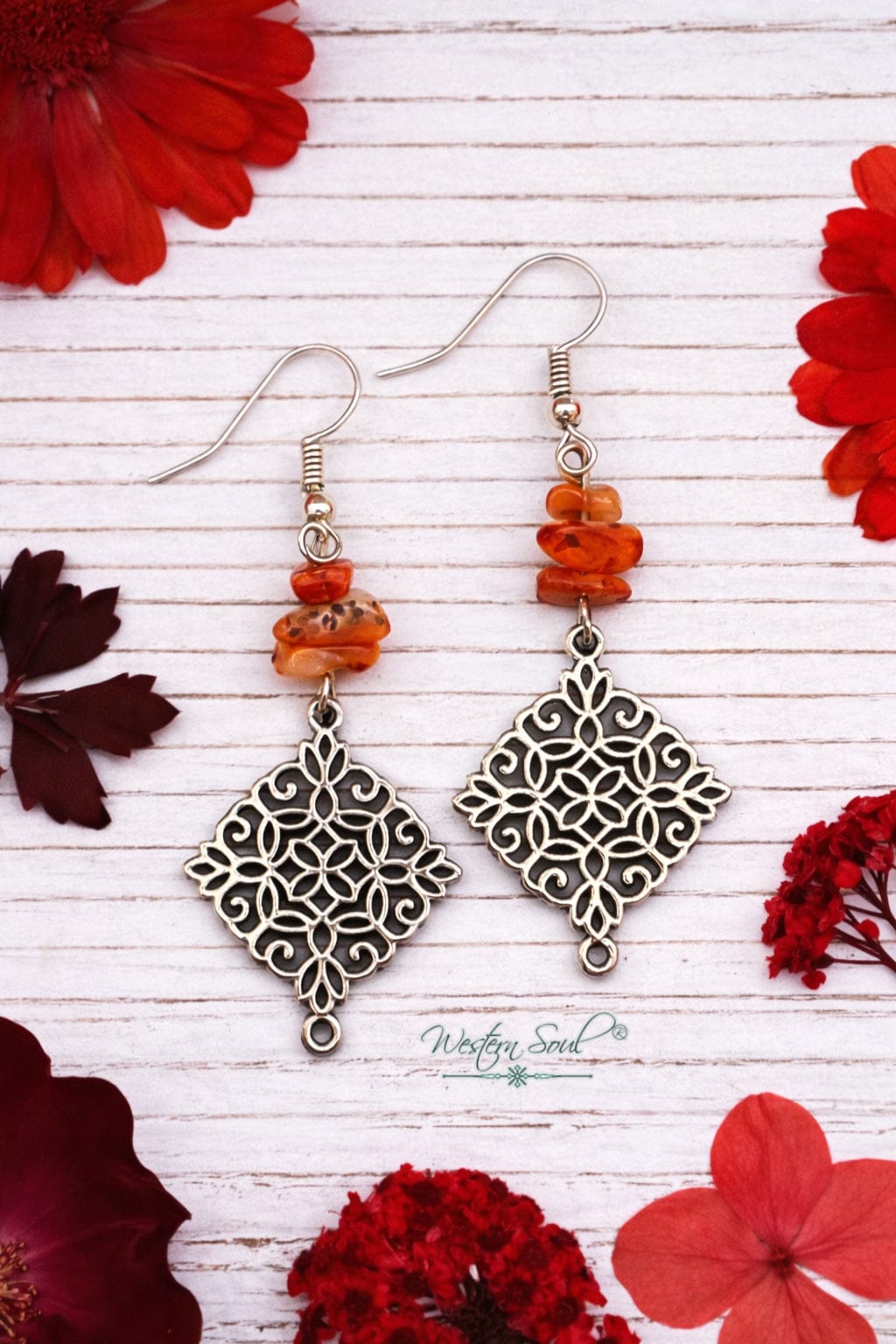 Bijoux Fab Earrings Orange Desert Fire Filigree Earrings