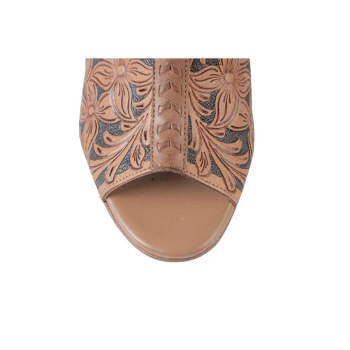 Myra Shoes Dodge Town Heels -Modern Western Hand-Tooled Leather Cowgirl Heels