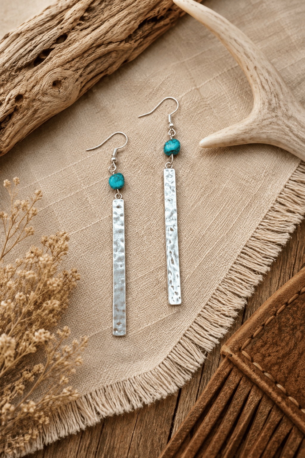 Bijoux Fab Earrings Silver Long Haul Turquoise Earrings
