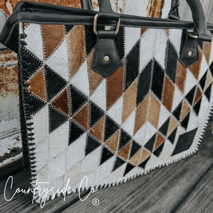 Countryside Co. Concealed Carry Tote Geometric Patchwork Cowhide Tote