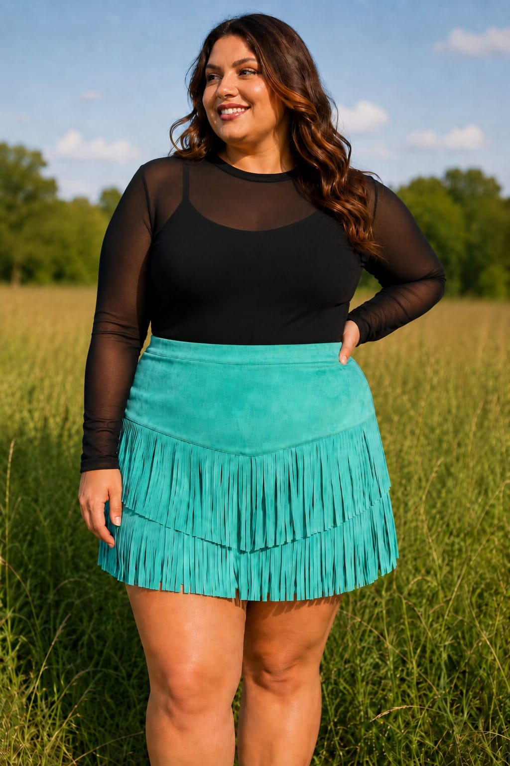 Sterling Kreek Skirt XL / Turquoise Fort Worth Fringe Skirt Turquoise