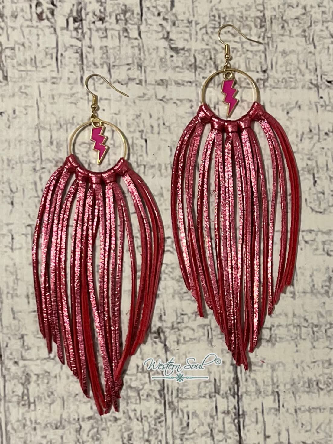 Fringed in Faith Western Earrings Pink Metallic Pink Fringe Earrings