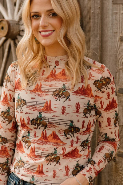 Sterling Kreek Long sleeve Mesh Top Golden Rodeo Mesh Top