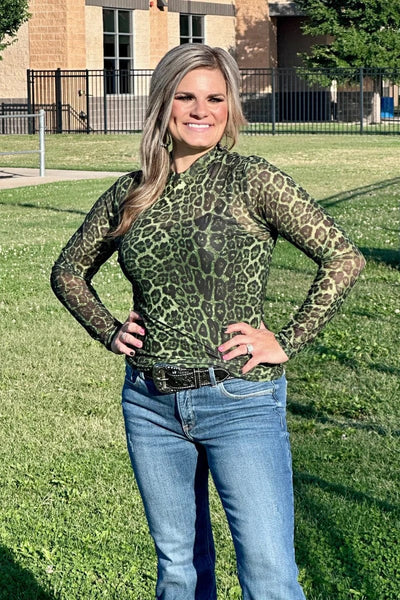 Sterling Kreek Long sleeve Mesh Top Sideline Spirit Green Mesh Top