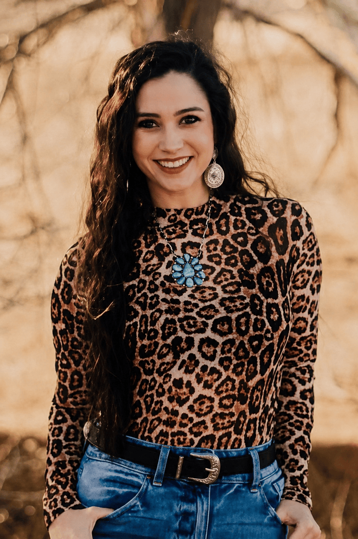 Hear Me Roar Top | Leopard Print Sheer Western Mesh Top | Western