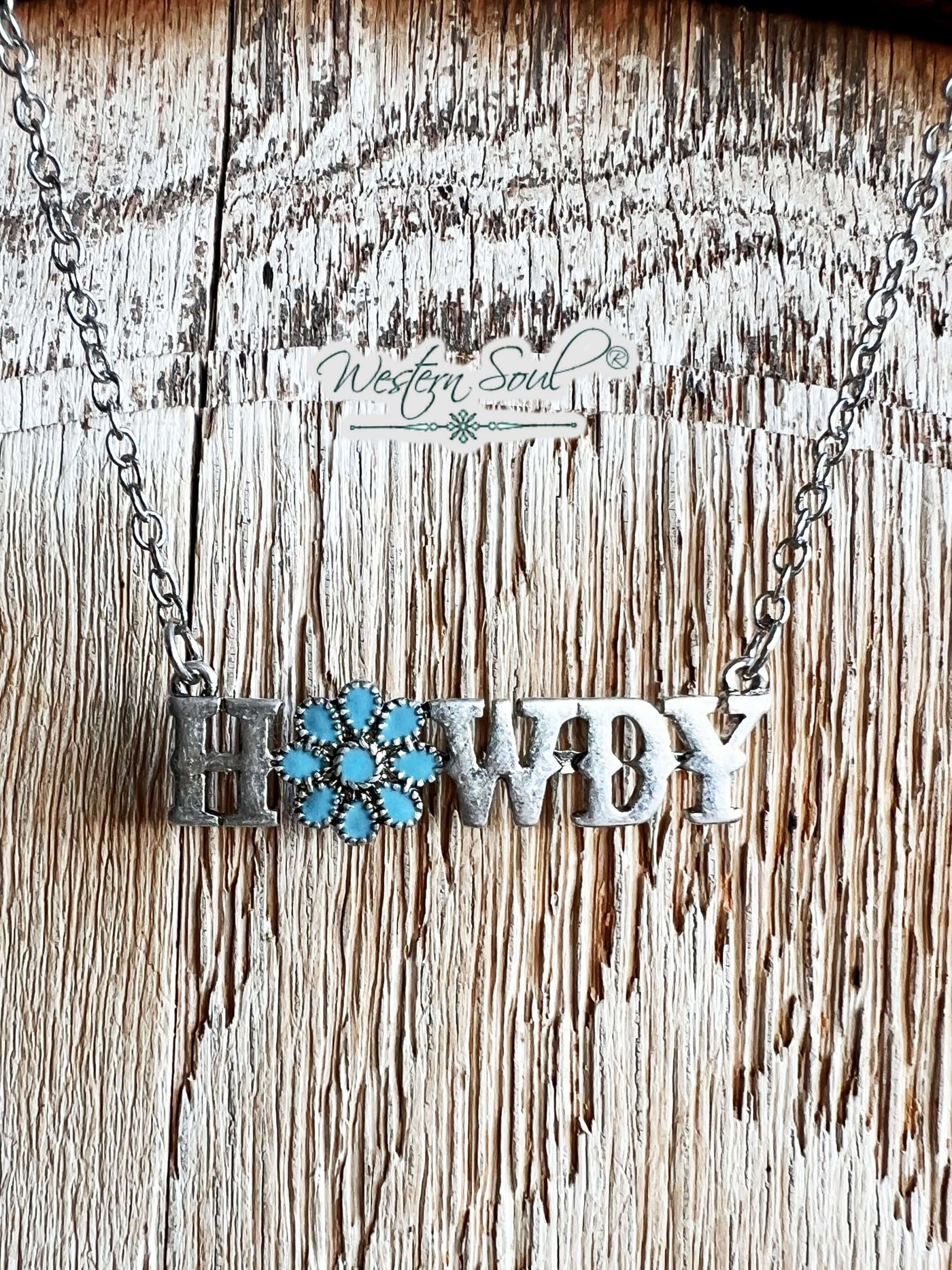 Icon Necklace Silver Western HOWDY Pendant Necklace