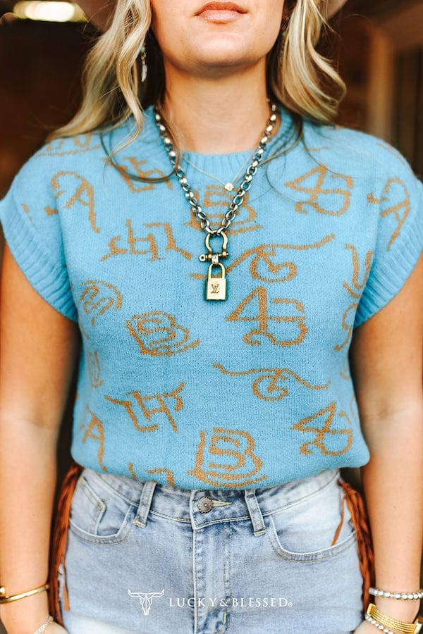 L&B Apparel Sweater Cattle Brand Knit Sleeveless Sweater Top