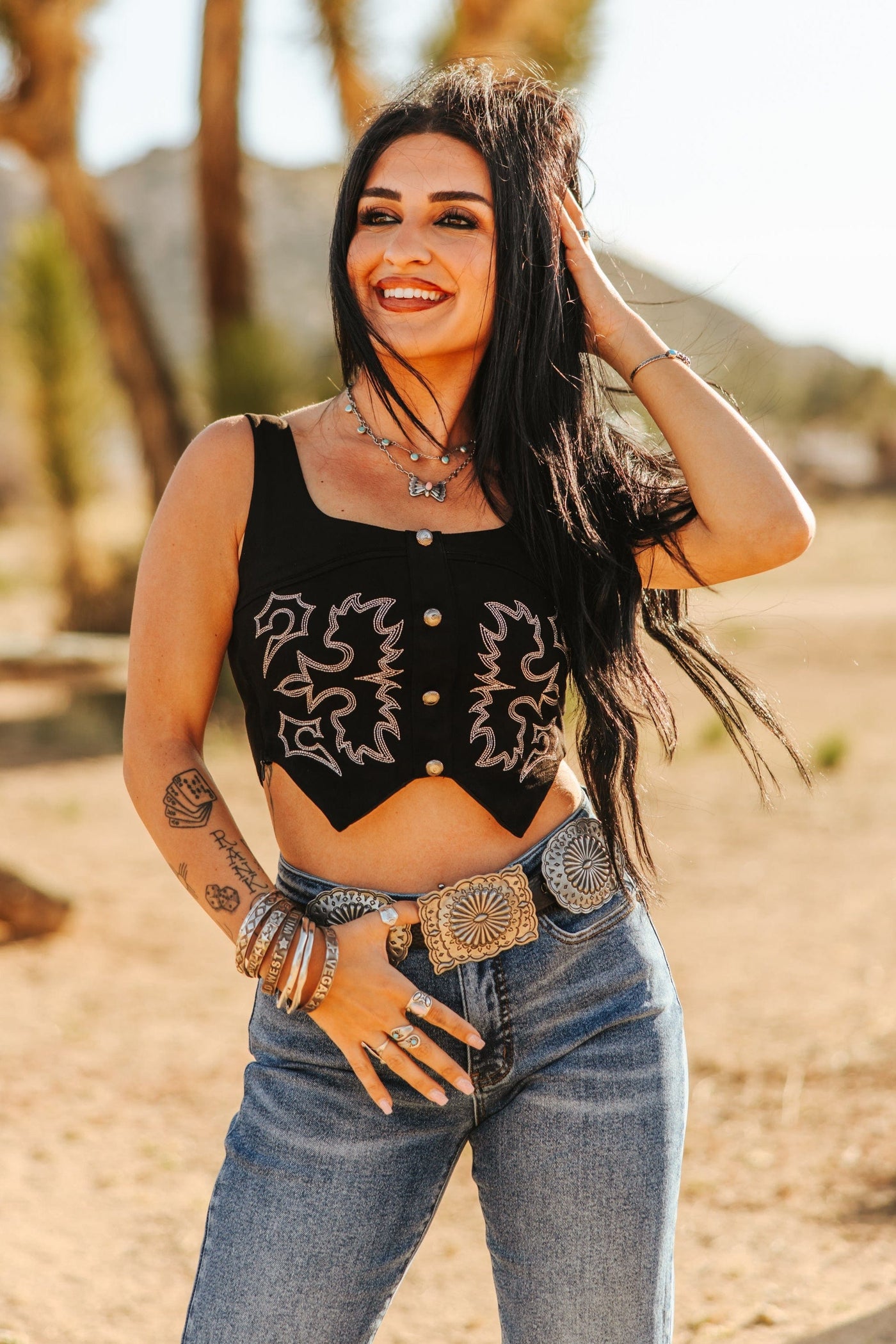 L&B Apparel Crop Top Boot Stitch Corset Top Black