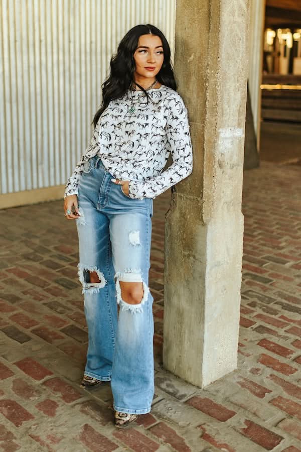 L&amp;B Apparel Jeans Light Wash High Rise Distressed Bootcut Jeans Plus Size