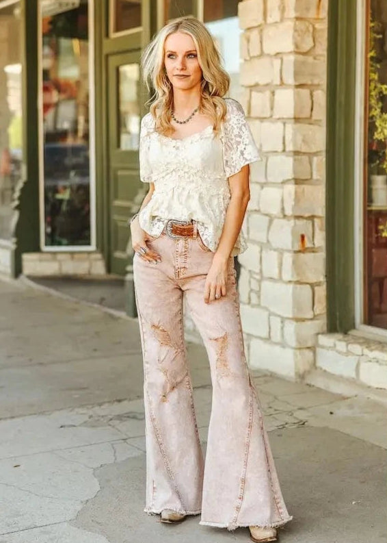 Western Bell Bottom Pants Vintage Tan Western Flare Jeans