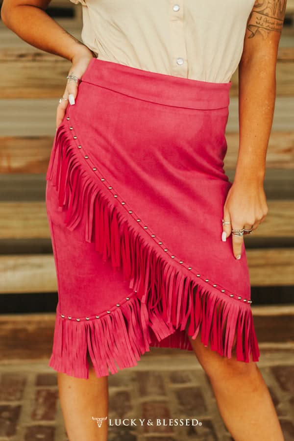L&B Apparel Skirt Pink Fringe Asymmetrical Skirt