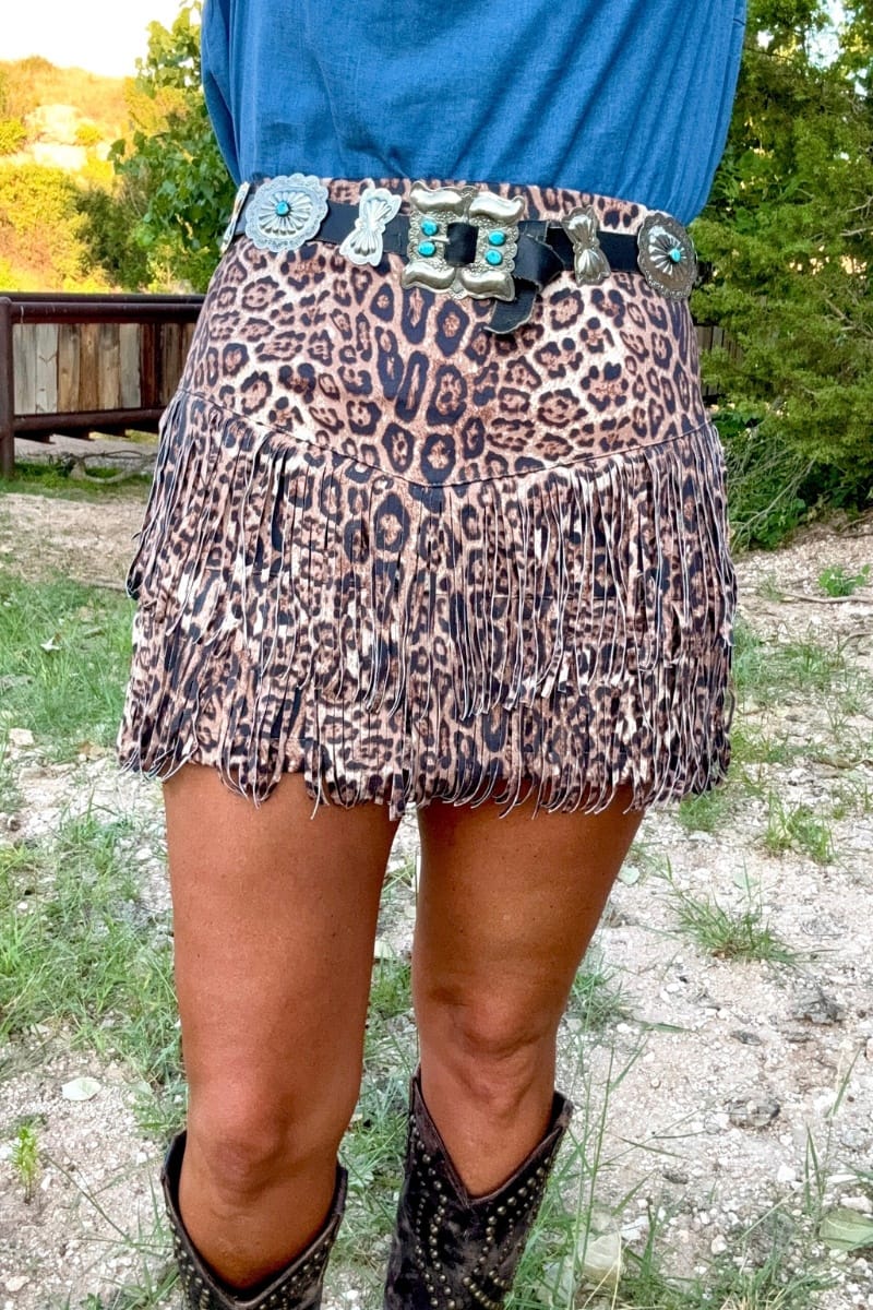 Sterling Kreek Skirt Fort Worth Fringe Skirt Leopard