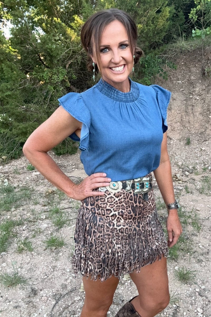 Sterling Kreek Skirt Fort Worth Fringe Skirt Leopard