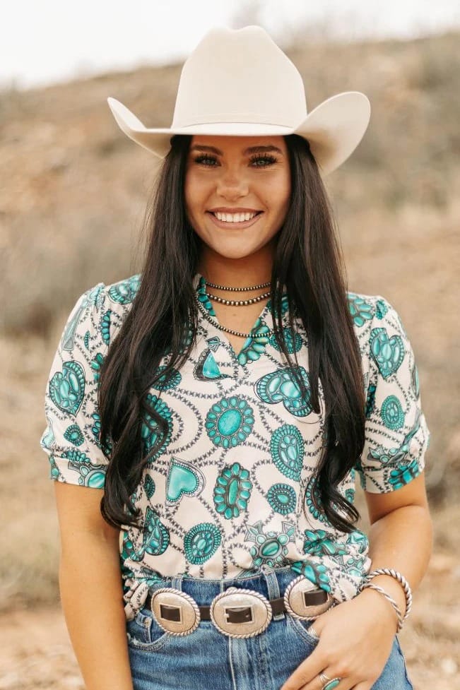 Navajo Country Top | Turquoise & Pearl Western Top | Sterling Kreek ...